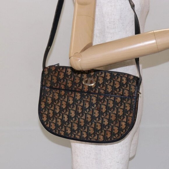 Christian Dior Trotter Canvas Shoulder Bag Navy Gold Auth BA4463 - Picture 1 of 16